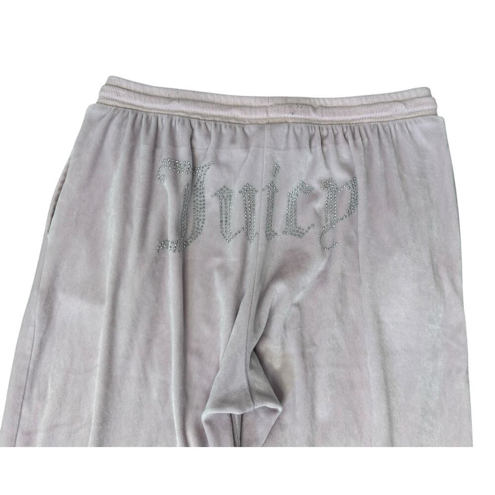 Y2K Vintage JUICY COUTURE Velour Rhinestone Bling Wide Leg Pants Baby Pink Sz L - Picture 7 of 9